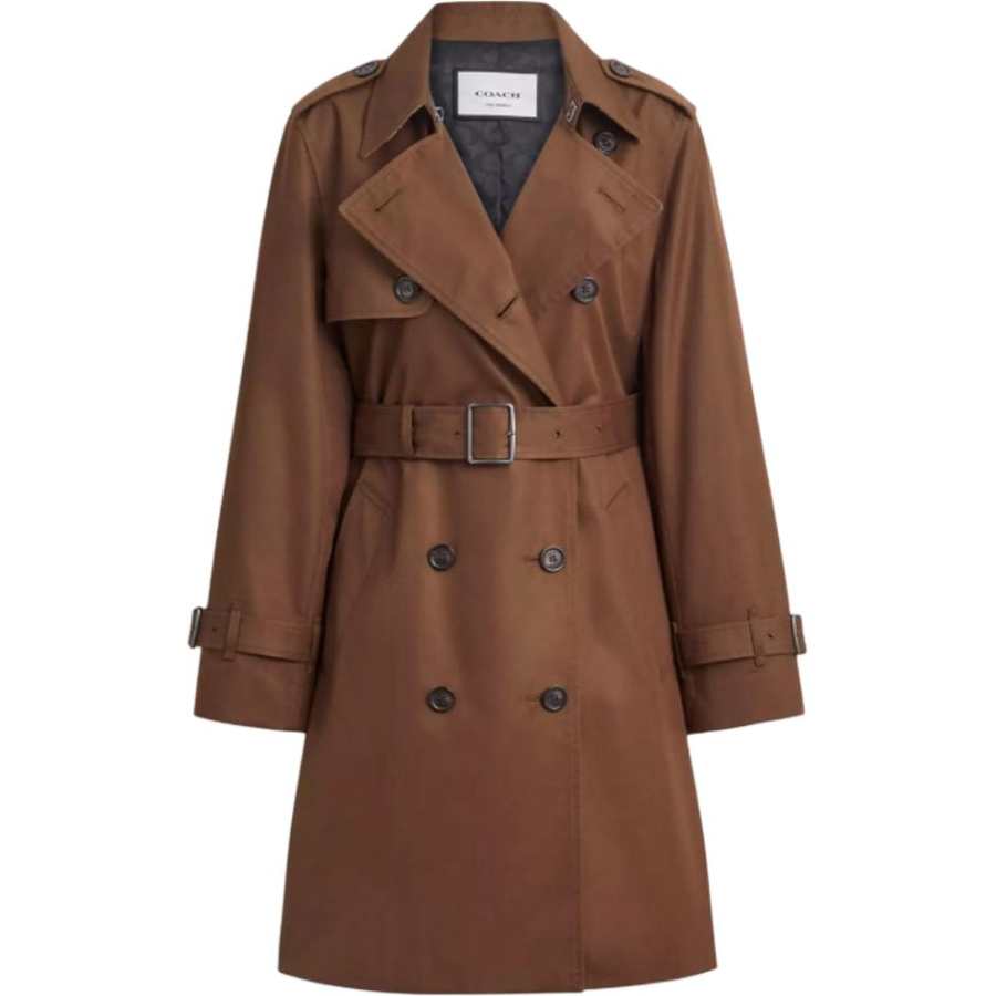 COACH Trench Coats Women's Brown Lapel Moderate Other
