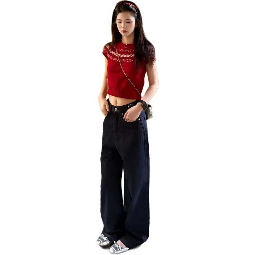 Cotton Gene T Shirts Women's Red Crew Neck Thin Nipped In Waist