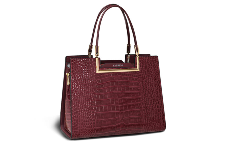 VINEY Cow Leather Crossbody Bag, Shoulder Bag Large Women's Burgundy/Black