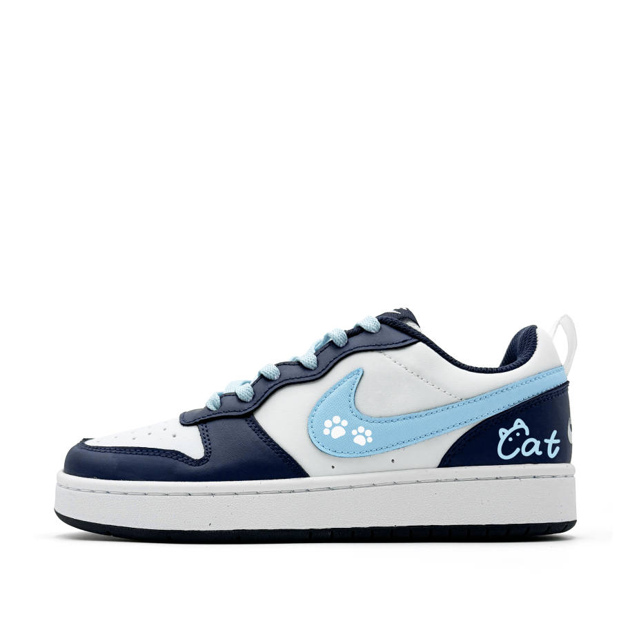 Nike Nike Court Borough Blue Cat Paws Synthetic Leather Abrasion Resistant Low top Kids' Skateboarding Shoes Blue Teenagers