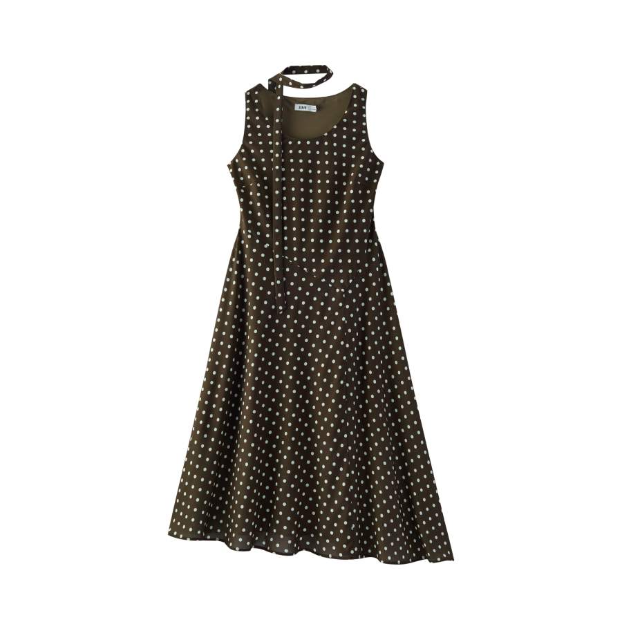 Semir Sleeveless Dresses Women's Coffee White Tone 00351 Crew Neck Thin Mid Length