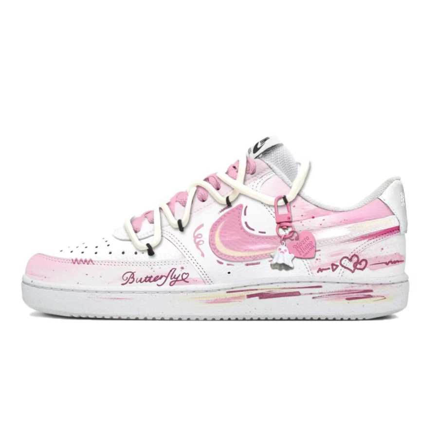 Nike Nike Court Vision 1 Heart Signal Abrasion Resistant Low top Skateboard Shoes Unisex White Pink