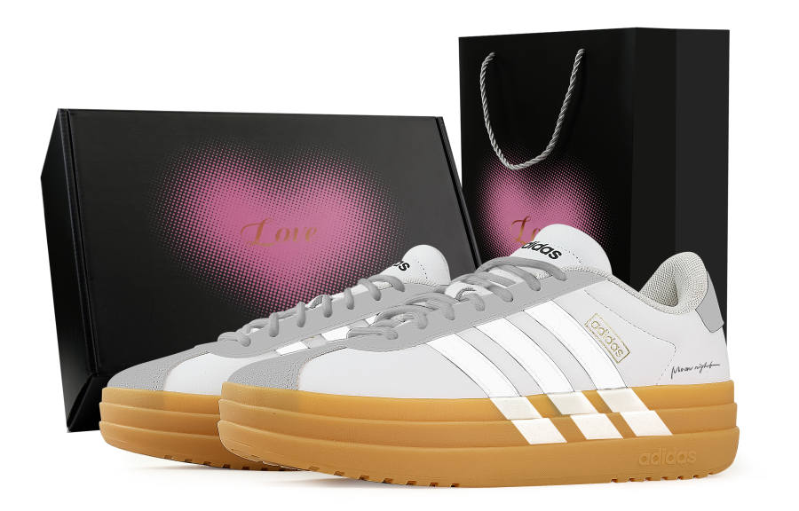 Adidas Adidas VL Court Bold Cloud White Light Gray, Heart Box Abrasion Resistant Slip Resistant Low top Skateboard Shoes