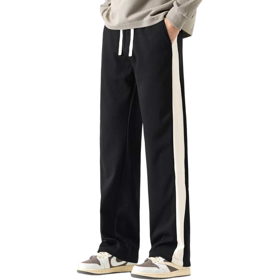Tonlion Casual Pants Unisex Black Moderate Wide Leg Pants