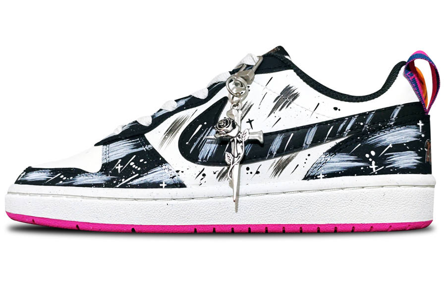 Nike Nike Court Borough Abrasion Resistant Slip Resistant Low top Kids' Skateboarding Shoes Women's Black White Pink