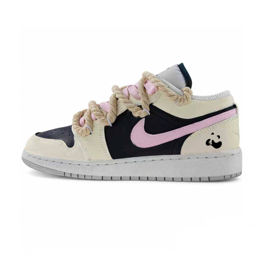 Jordan Jordan Air Jordan 1 Sweet Cheese Panda 2.0 Leather Low top Children's Basketball Shoes Black Pink Unisex