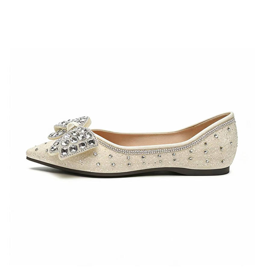 Lanza Rhinestone Bowknot Accent Low Vamp Design, Ladylike Luxury Refined Soft Elegance Ambient Casual Shoes Women's