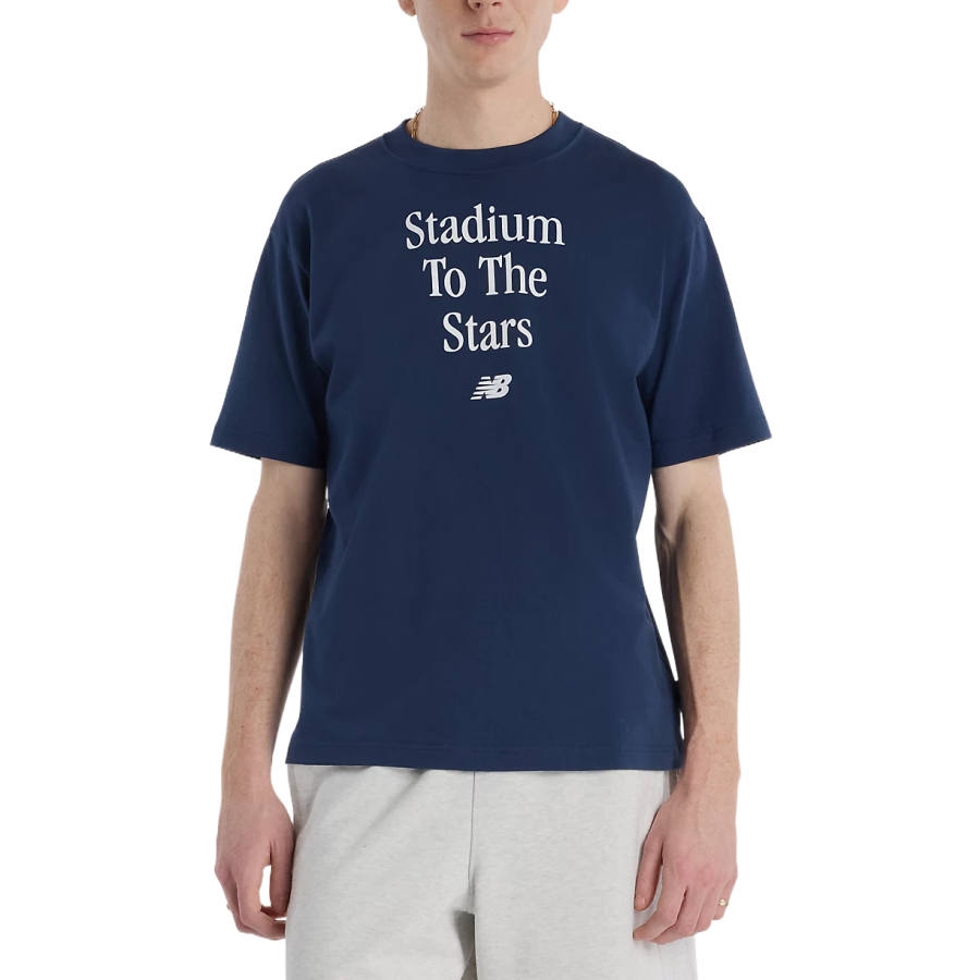 New Balance New Balance T Shirts Men's Marine Blue & Blue Crew Neck Moderate