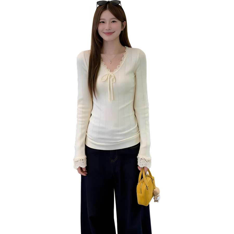 Cotton Gene Knitwear Women's Apricot V Neck Thin Base Layer