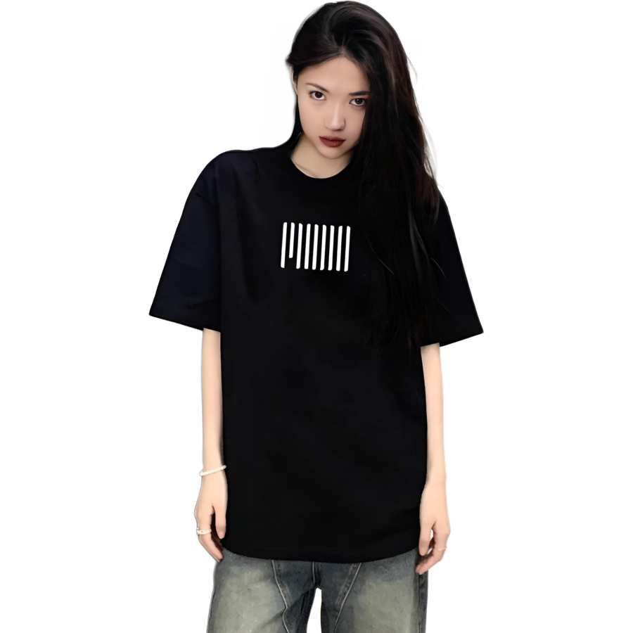 Cotton Gene T Shirts Women's Black Crew Neck Thin Straight Fit