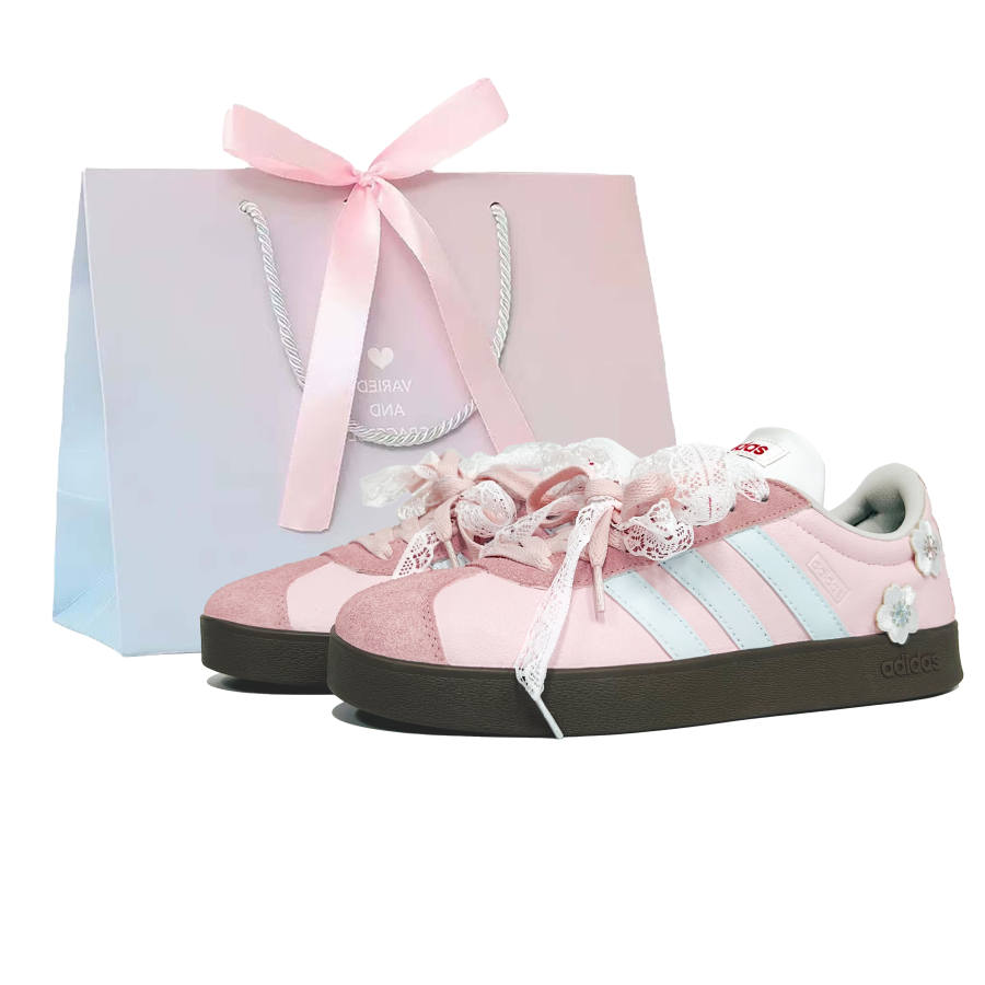 Adidas Adidas Vl Court Classic Cherry Blossom Ballet Abrasion Resistant Low top German Army Trainers Women's Pink Blue