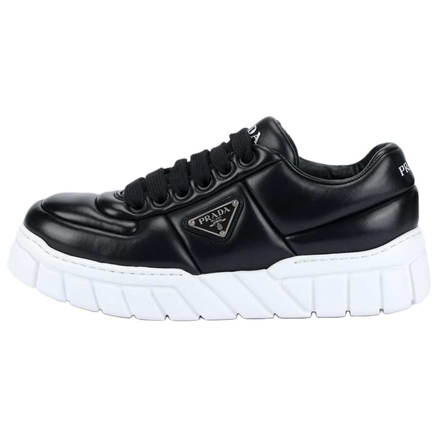 PRADA Leather Lace Up Abrasion Resistant Low top Sports Casual Shoes Men's Black White