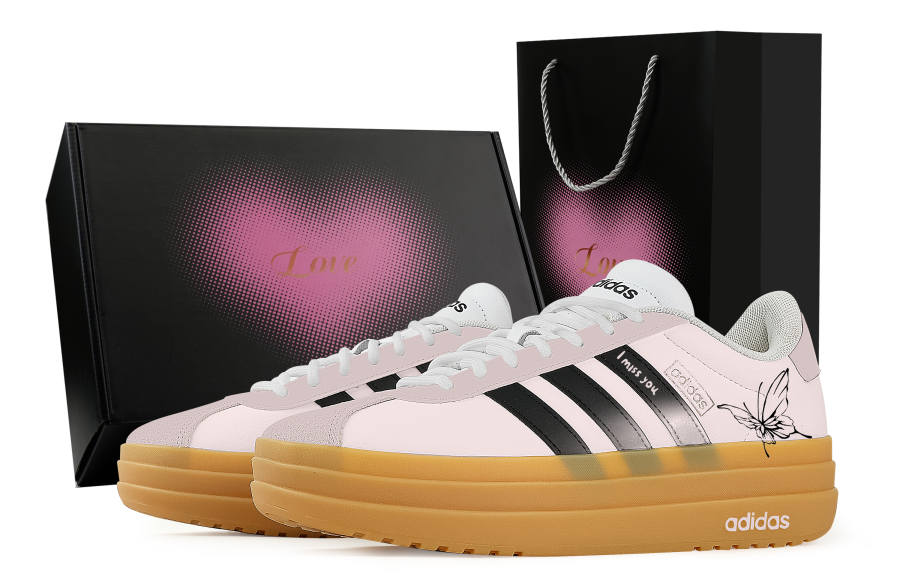 Adidas Adidas VL Court Bold Pink Butterfly, Heart Box Slip Resistant Abrasion Resistant Low top Skateboard Shoes Women's Pink