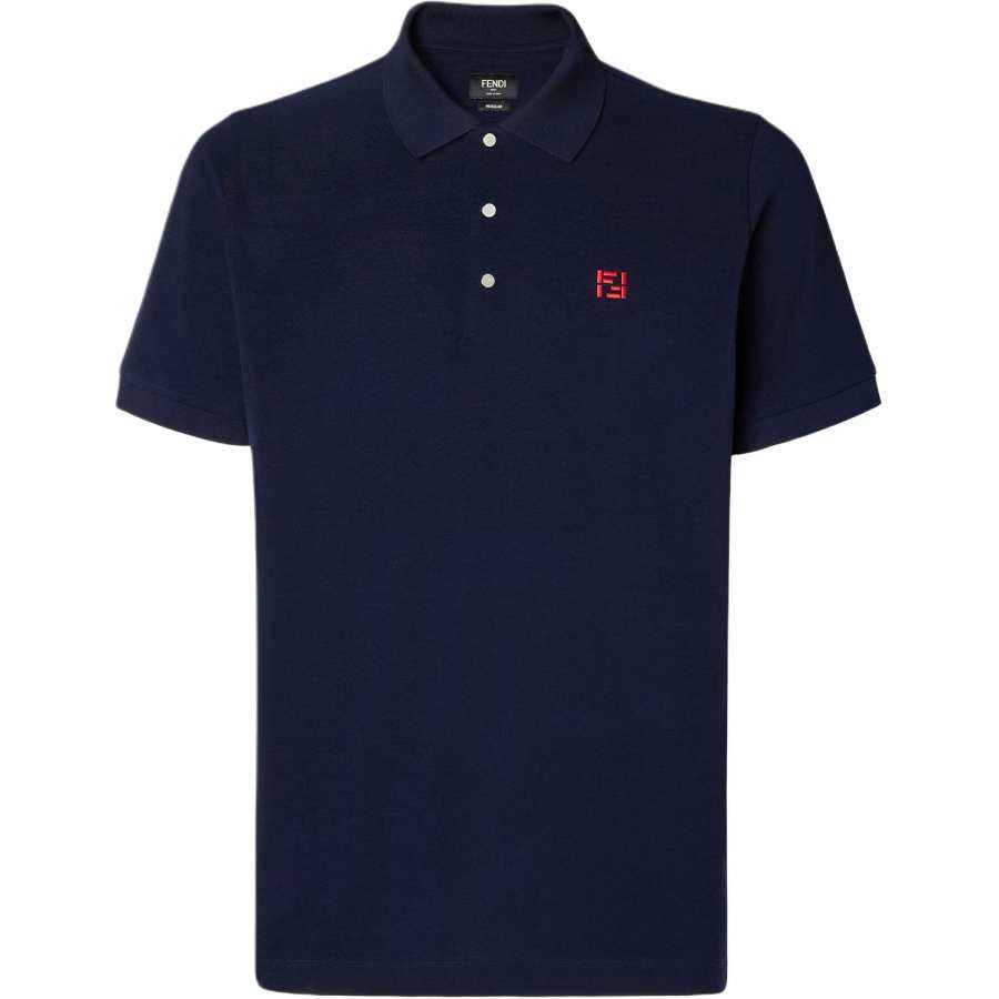 FENDI Polo Shirts Men's Blue Polo Collar Moderate