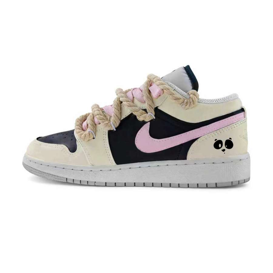 Jordan Jordan Air Jordan 1 Sweet Cheese Panda 1.0 Leather Low top Children's Basketball Shoes Black Pink Unisex