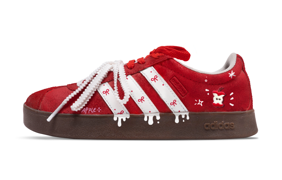 Adidas Adidas Vl Court Classic Cherry Bomb, Little Apple Abrasion Resistant Slip Resistant Low top Skateboard Shoes Unisex Red