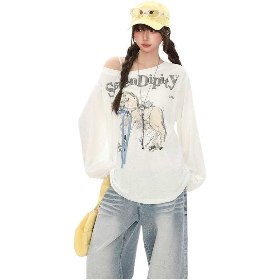 Cotton Gene T Shirts Women's Asymmetrical Collar Thin