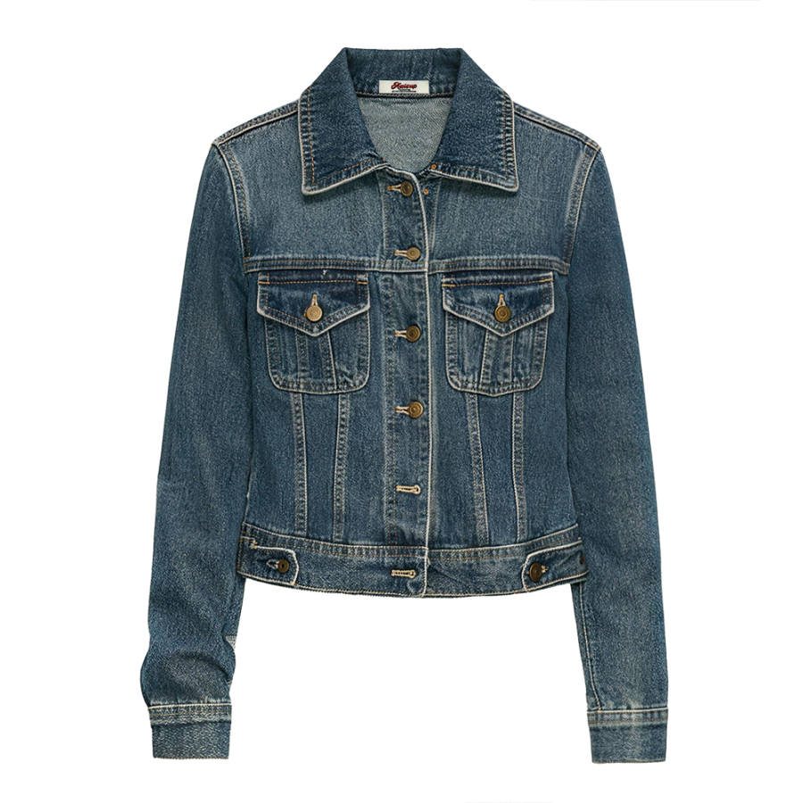 Aaisup Denim Jackets Women's Blue Lapel Moderate Straight Fit