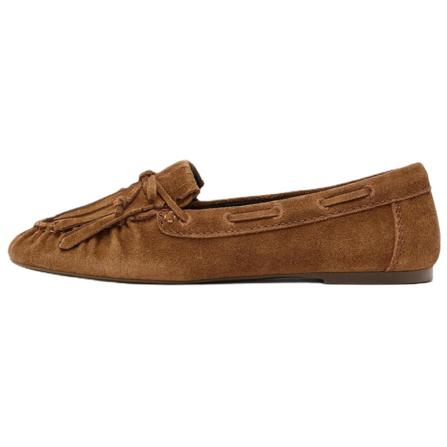 ZARA Cow Leather Loafers 1CM Women's Dark Brown Yellow