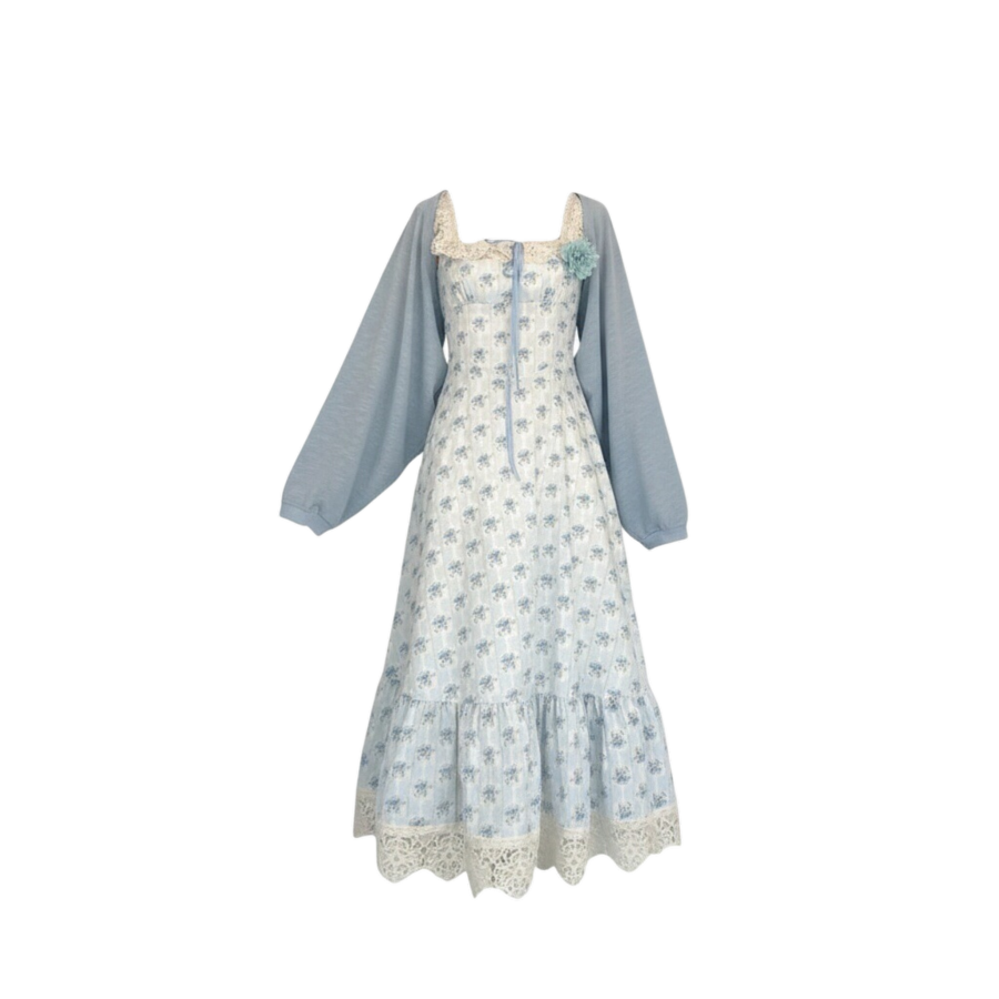 Sugarfunk Two Piece Skirt Sets Women's Peter Pan Collar Thin Long
