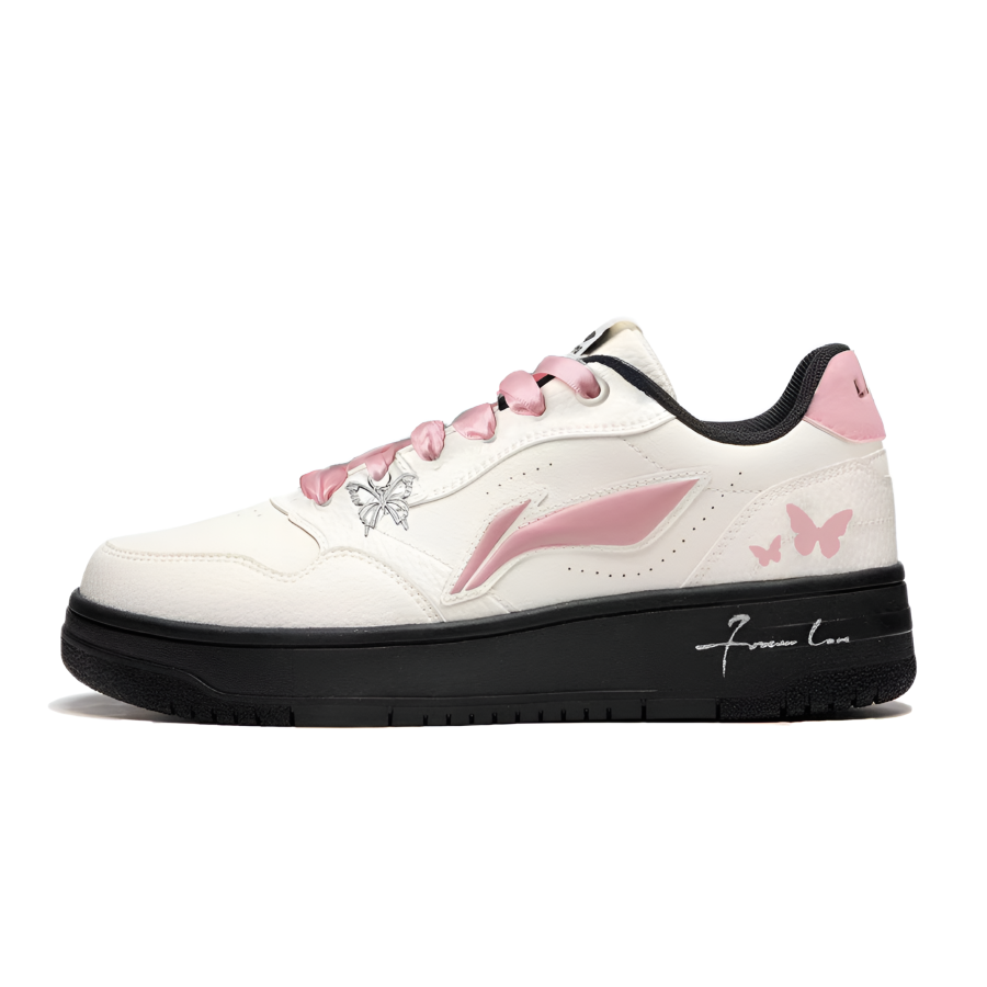 Li-Ning Li Ning White Peach Butterfly Shadow Abrasion Resistant Slip Resistant Low top Skateboard Shoes Women's Black Pink