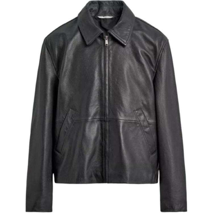 ZARA ZARA Leather Jackets Men's Black Lapel Moderate