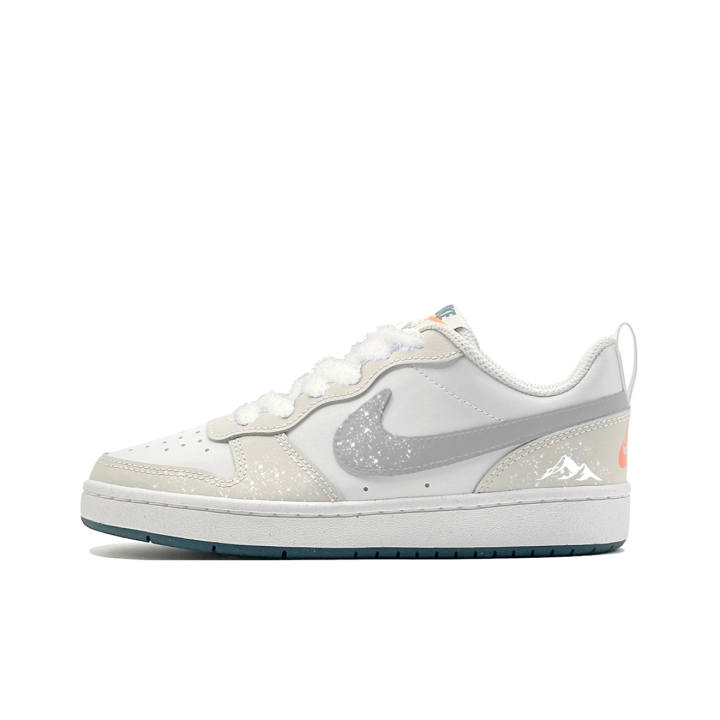 Nike Nike Court Borough 2 Leather Cushioning Abrasion Resistant Slip Resistant Low top Kids' Skateboarding Shoes Ecru Gray