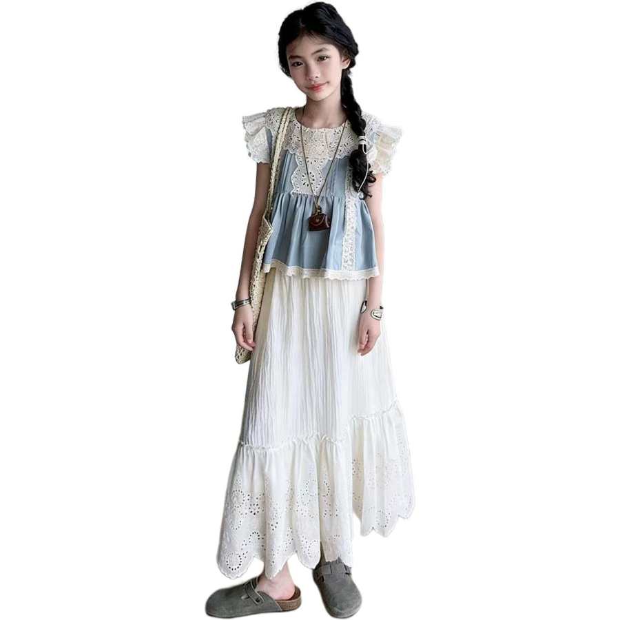 PLANDOO Kids Two Piece Skirt Sets Crew Neck Thin Long
