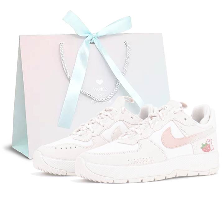 Nike Nike Air Force 1 Strawberry Milk Rabbit Suede Cushioning Slip Resistant Low top Skateboard Shoes Women's Pink White