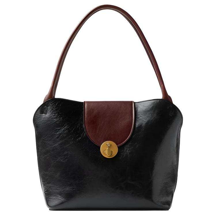 VERSACE Calfskin Shoulder Bag Women's Black & Red Brown