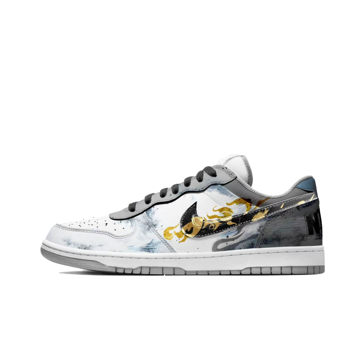 Nike Custom Shoes Nike Big Low Lux Golden Flame Chasing The Waves Low top Skateboard Shoes Men's Cyan