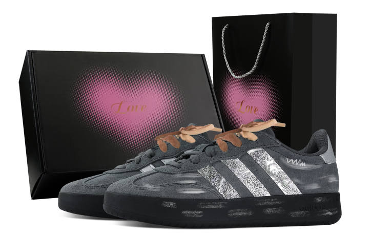 Adidas Custom Adidas BARREDA Ink Silver Scroll, Heart Box Low top German Army Trainers Unisex Gray