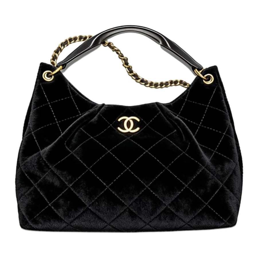 CHANEL Suede Effect With Calfskin And Lambskin Handbag Extra Large Women's Black