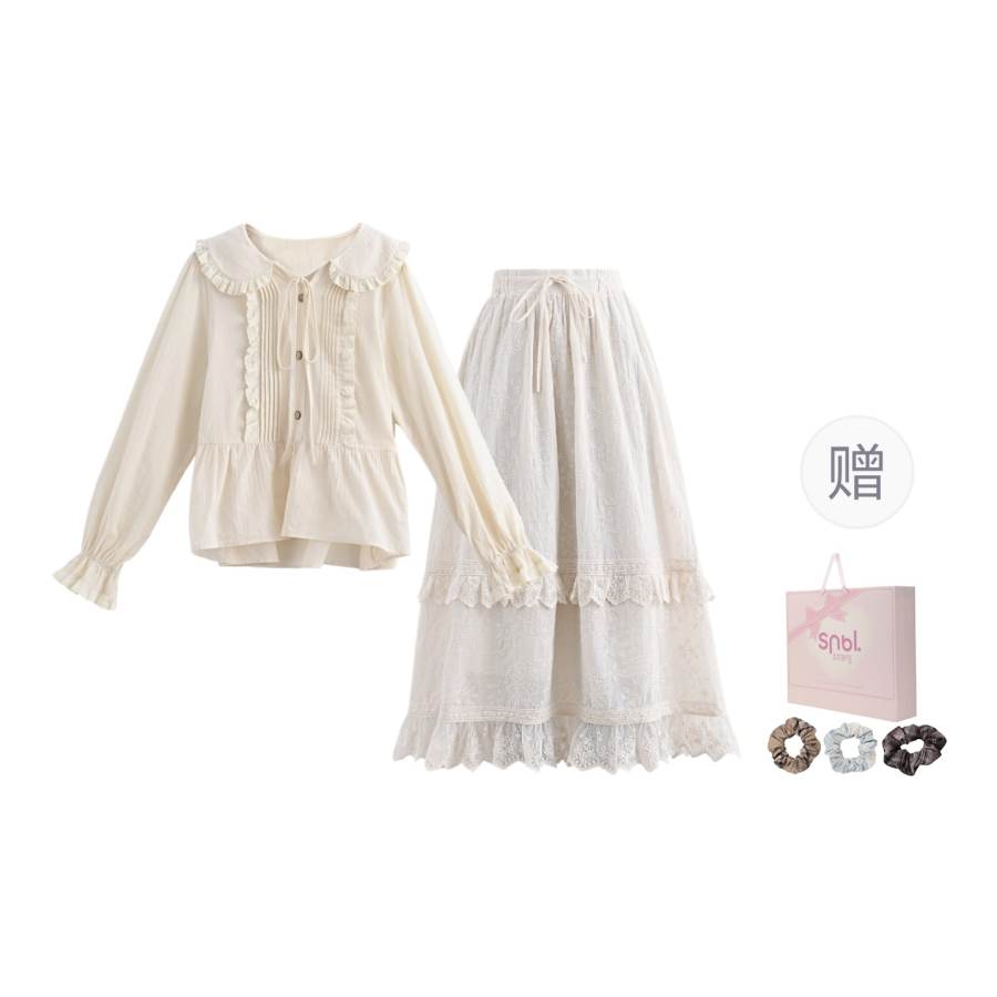 SNBL Two Piece Skirt Sets Women's Peter Pan Collar Moderate Mid Length