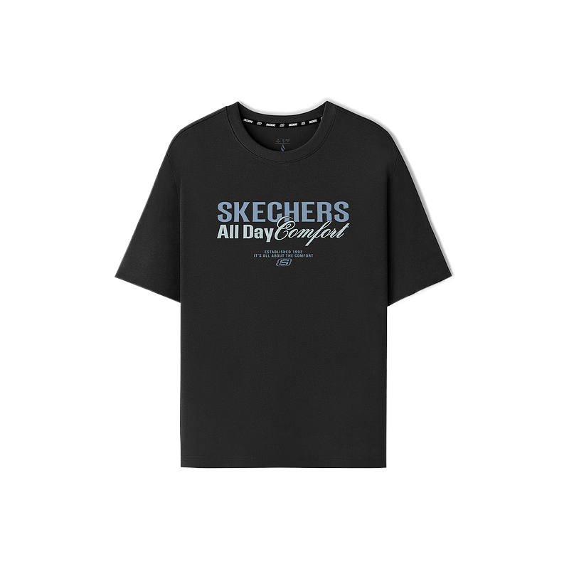 Skechers T Shirts Men's Carbon Black 0018 Crew Neck Moderate