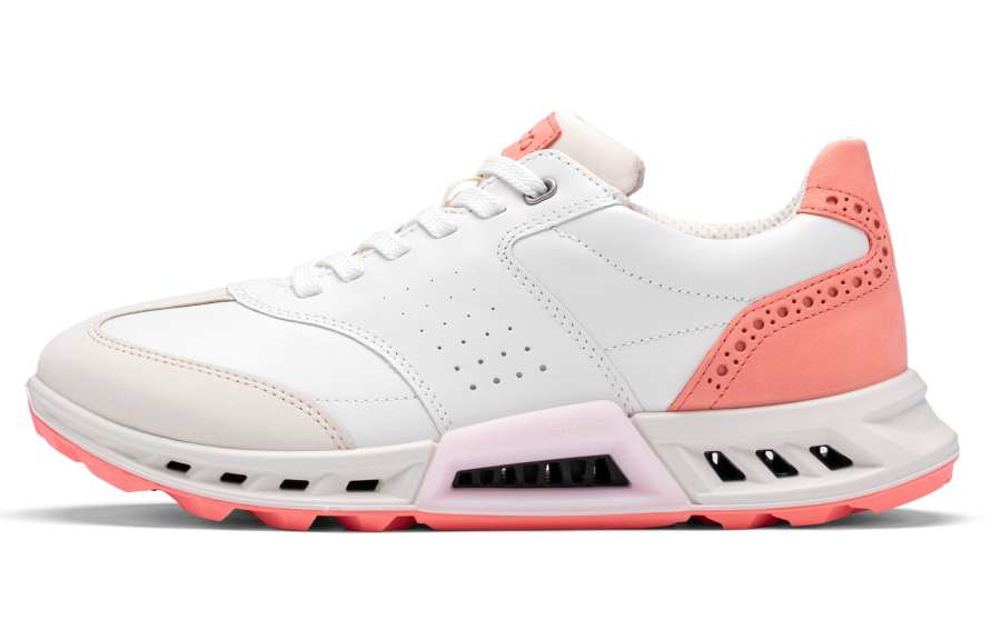 Ecco Golf Shoes Women's Low Top Gray White/White/Coral Red
