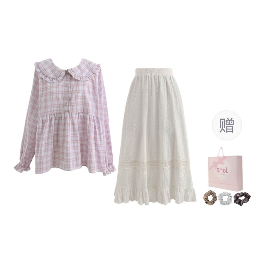 SNBL Two Piece Skirt Sets Women's Peter Pan Collar Moderate Mid Length