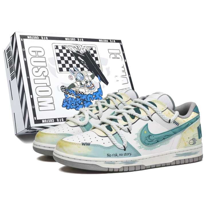 Nike Custom Shoes Nike Big Low Lux Haimo X, Box Low top Skateboard Shoes Men's Blue Yellow