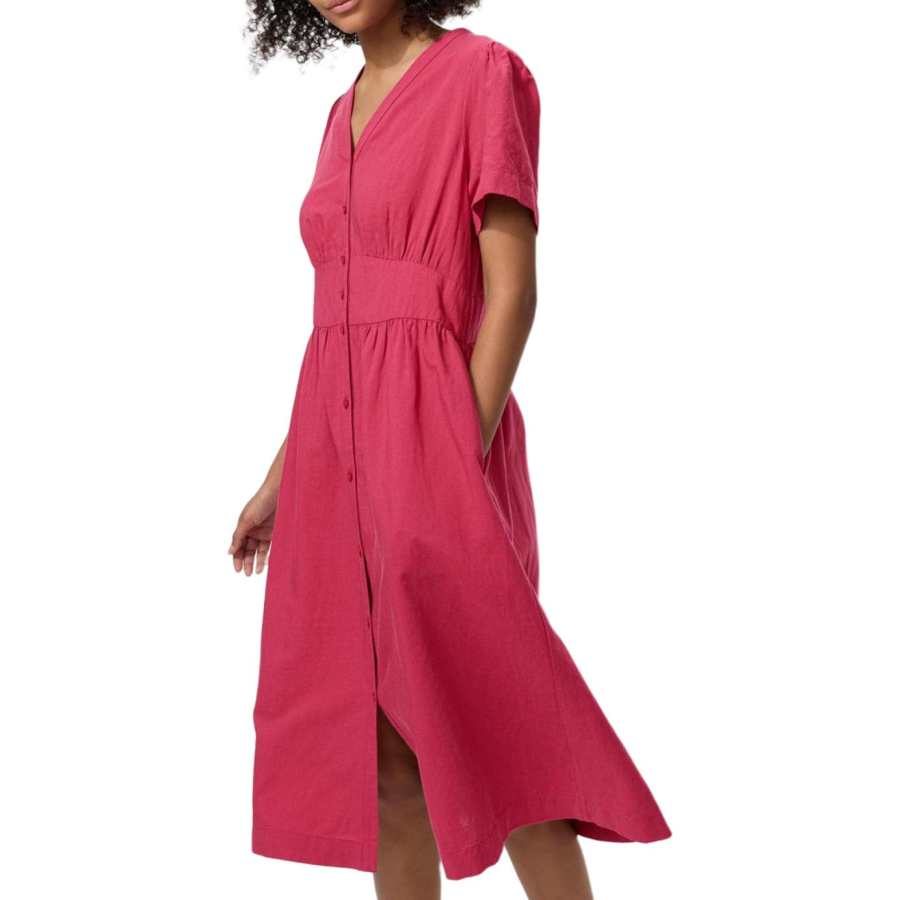 UNIQLO Comptoir Des Cotonniers Short Sleeved Dresses Women's Red V Neck Moderate Midi Dress