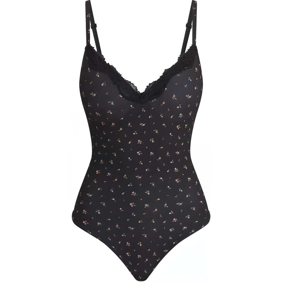 Skims FW24 FITS EVERYBODY LACE PUSH UP BODYSUIT Jumpsuit Women's ONYX ROSEBUD PRINT/Agate Rosebud Print