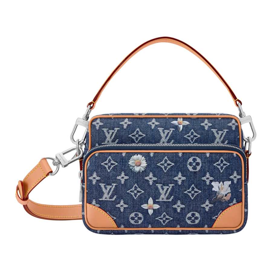 LOUIS VUITTON Nil Monogram Floral Denim Shoulder Bag, Crossbody Bag, Handbag Men's Blue