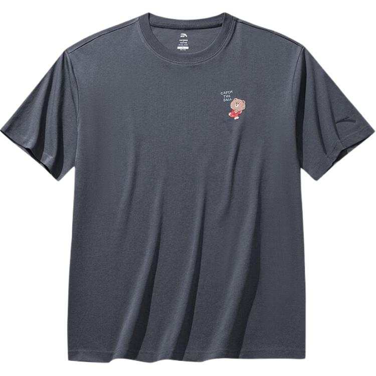 ANTA X LINE FRIENDS Life Collection T Shirts Unisex Traveling Blue Crew Neck Moderate Straight Fit
