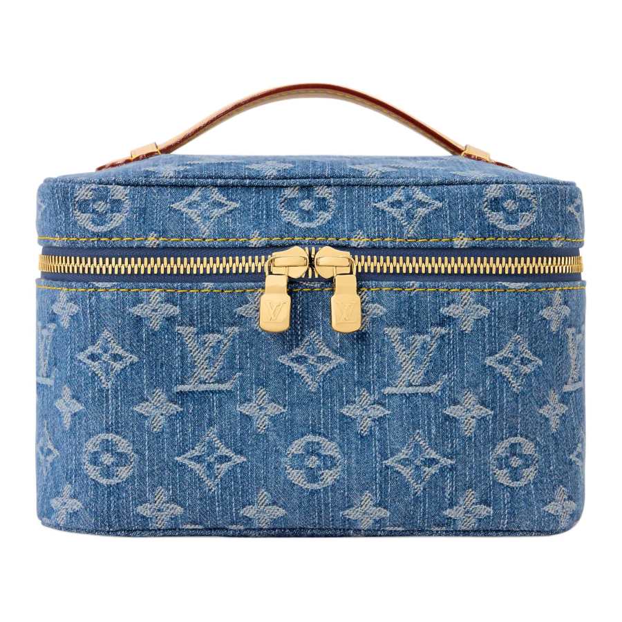 LOUIS VUITTON Nice Monogram Denim With Fabric Makeup Bag Handbag Mini Women's Blue