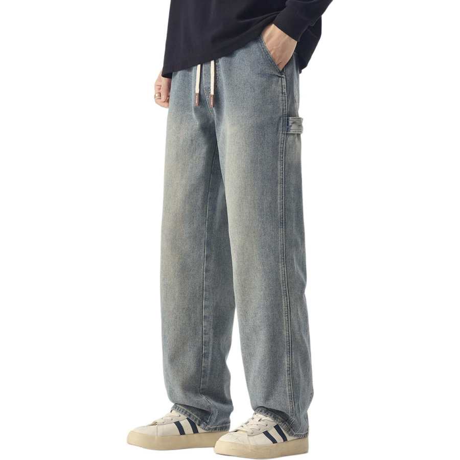Tonlion Jeans Unisex Vintage Light Blue Moderate Wide Leg Pants