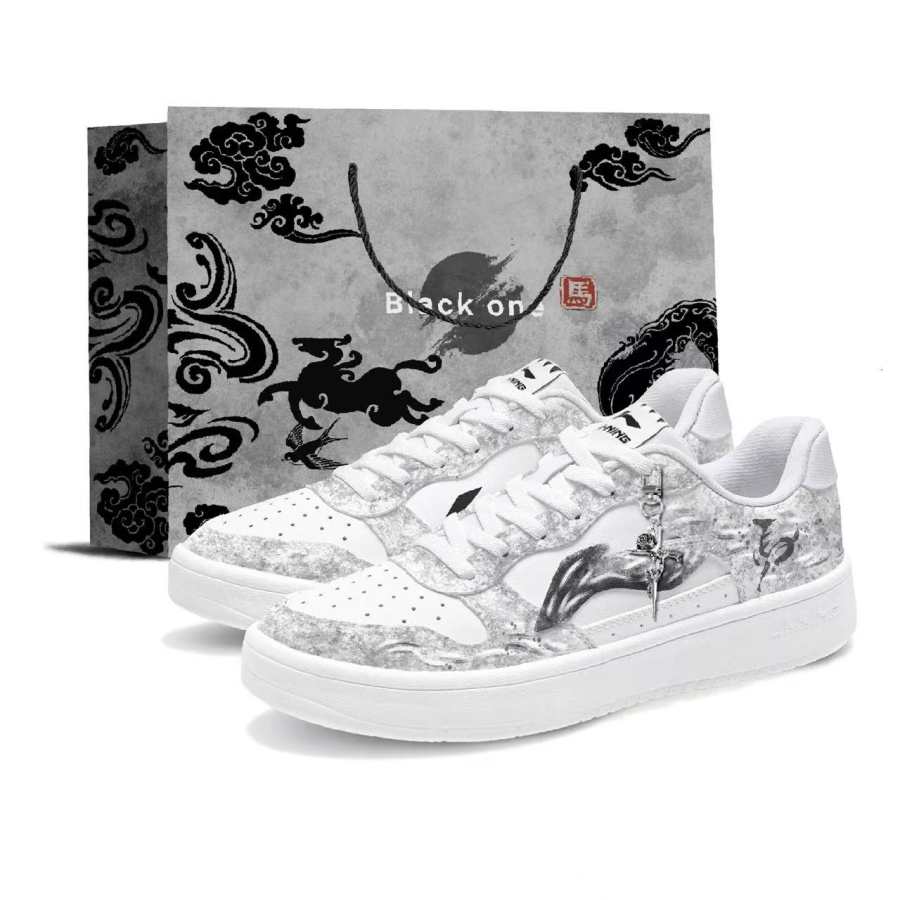 Li-Ning Li Ning Floating Boat Cloud Tidal Frost Slip Resistant Lightweight Low top Skateboard Shoes Men's White Gray