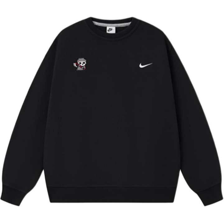 Nike Nike Ghost Bleach Embroidery Cartoon Pixel Style Fleece Lined Pullover Shirt With Long Sleeves Sweatshirt Unisex Black