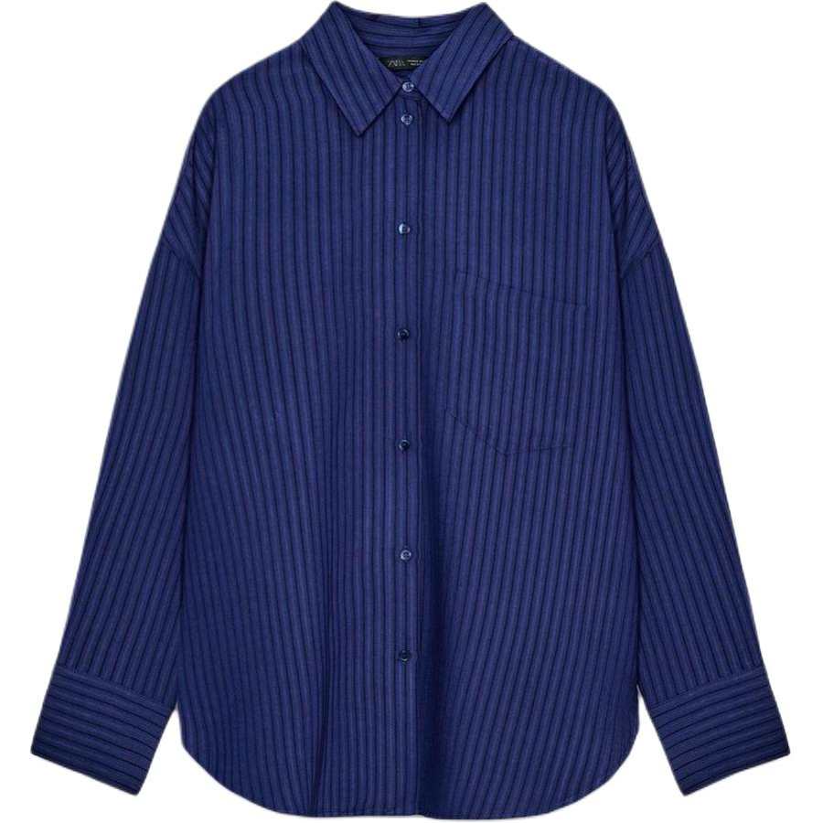 ZARA ZW Shirts Women's Sea Blue Lapel Moderate