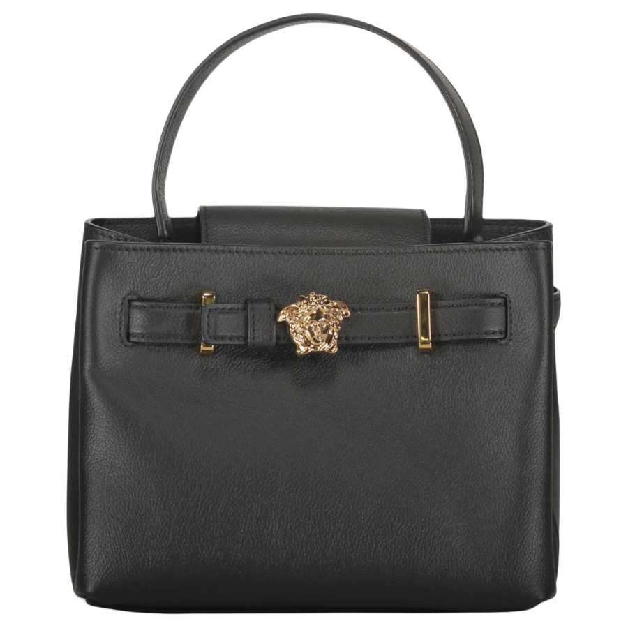 VERSACE Cow Leather Handbag Women's Black