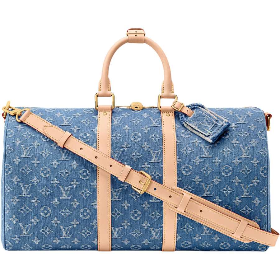 LOUIS VUITTON Keepall Monogram Denim Travel Bag Women's Blue
