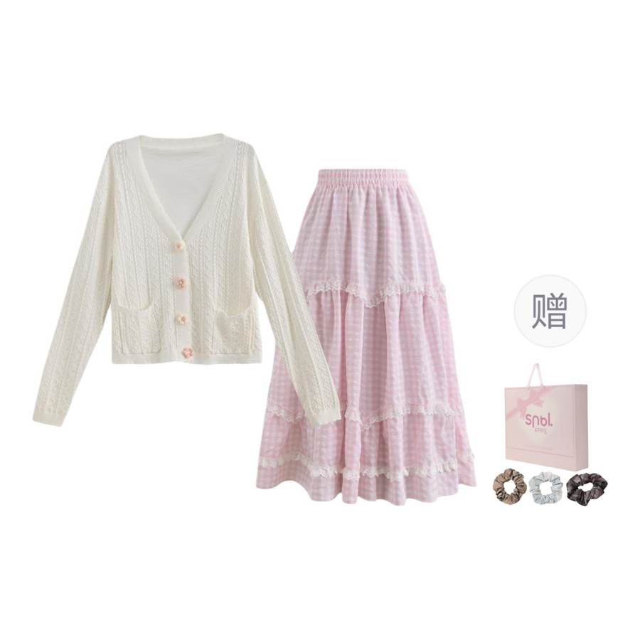SNBL Two Piece Skirt Sets Women's V Neck Moderate Mid Length